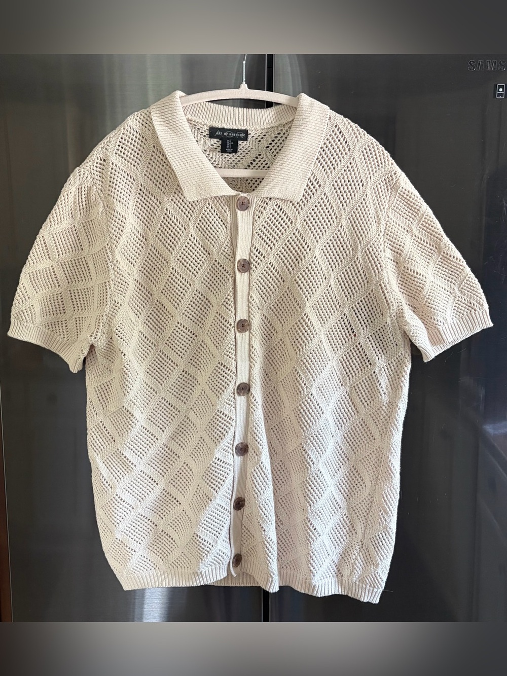 Art of Rhetoric Men’s Short-Sleeve Open Knit Button-Up Cardigan Grandpa Chic SzL